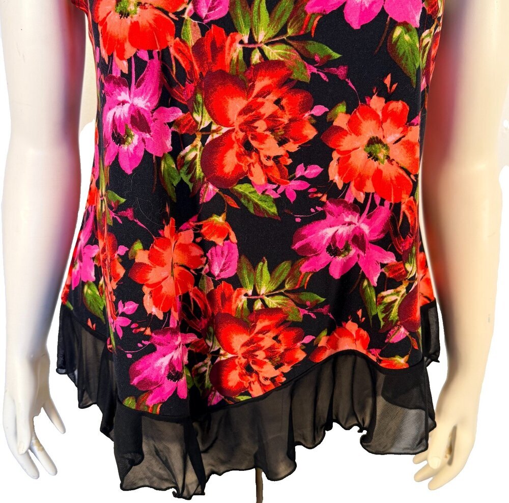 Star Vixen Sleeveless Top Womens XL Red Black Floral Chiffon Hem High Round Neck - Picture 4 of 13
